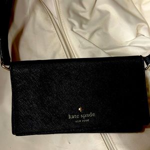 Kate Spade chic black wallet with shoulder strap